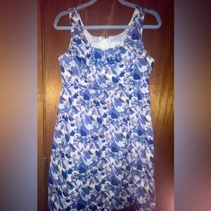 ANN TAYLOR LOFT WOMEN'S White Blue FLORAL SLEEVELESS SHEATH DRESS SIZE 6P Jewels